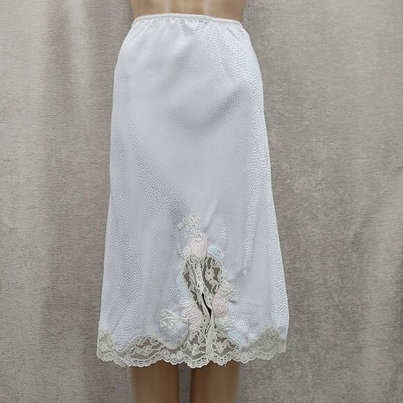 Sara Beth Vintage Embellished Slip Skirt Lace Satin Iridescent Metallic Pattern - Picture 1 of 11
